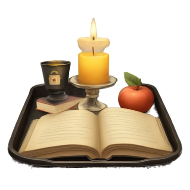 vintage tray with books and candle sticker