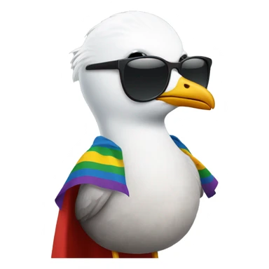a seagull wearing a lesbian flag as a cape and also wearing sunlases sticker