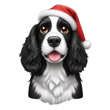 Black and white springer spaniel dog with Christmas hat sticker