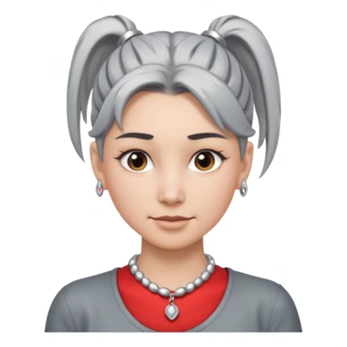 Female with Silver Necklace, grey skin,ponytail hair, more bright silver,highlight necklace, different expressions. sticker