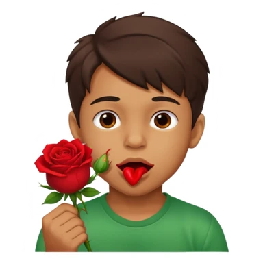 naughty-looking boy biting a rose in his mouth sticker