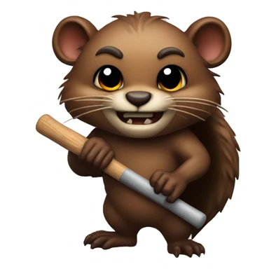 An evil beaver with a bat in his hands sticker