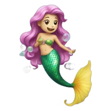 mermaid farting multicolor bubbles sticker