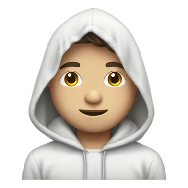 young man with curtains, white skin, hoodie that says “no bullying.” sticker