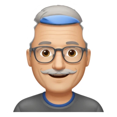 54 year old man, short shaved grey hair, beard stubble, glasses sticker