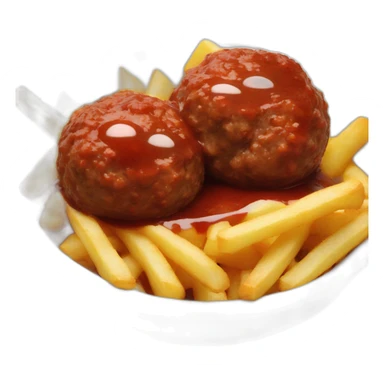 meatballs brown sauce and fries in dish sticker