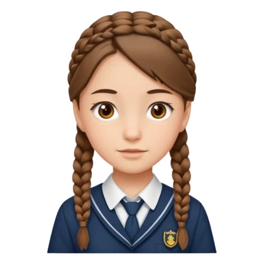student, brown braid hair girl kid, school uniform sticker