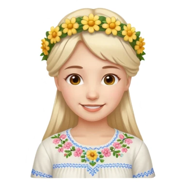 Ukrainian girl in a white embroidered shirt with a flower crown on her head sticker