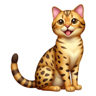 cinematic-realistic-[Bengal cat]-full-body-sitting-emoji,-tail-curled-playfully-around-its-paws,-head-tilted-dramatically-while-yawning-exaggeratedly,-sleek-[leopard patterned]-fur,-simplified-yet-hilariously-adorable-features,-highly-detailed,-glowing-with-an-almost-sarcastic-glow sticker