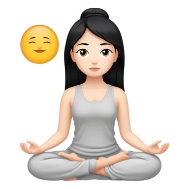 white girl with black hair, meditating, peaceful face sticker