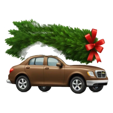 a brown car carries a beautiful Christmas tree sticker