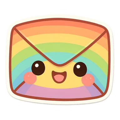 chibi sticker-style rainbow envelope, cute and exaggerated sticker