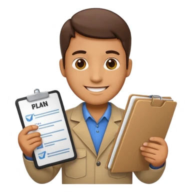 create a realistic emoji showing logistic person with a plan in his hands sticker