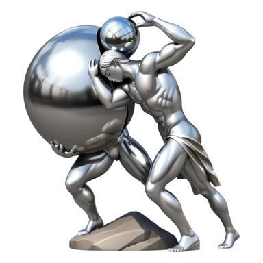 sorayama Sisyphus carrying big sphere on his back sculpture sticker