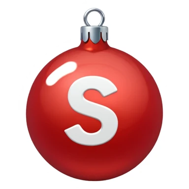 red Christmas ball with white "S" logo sticker