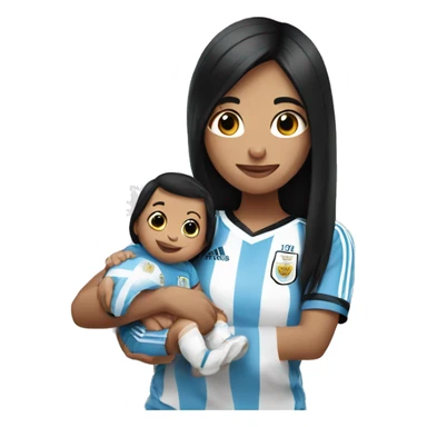 Girl with long black hair wearing Argentina jersey holding a baby  sticker