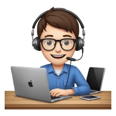 geeky developer with glasses and protruding teeth, laptop on desk sticker