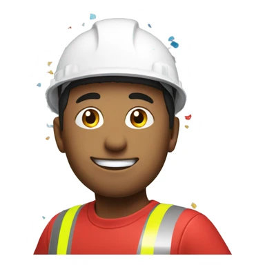 worker with white hard hat and red t-shirt celebrating, confetti sticker