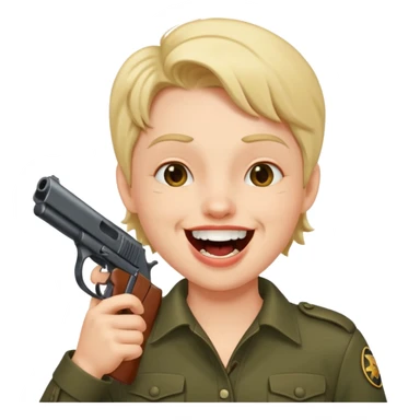 Laughing face with gun pointed into the mount sticker