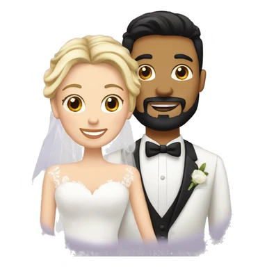 wedding couple. groom has goatee and black hair. bride has blonde hair sticker