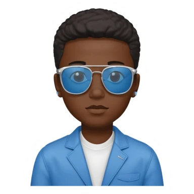 Un garçon noir avec des lunettes de soleil un peu bleu avec un cadran plutôt carré et SANS QU’ON VOIT SES YEUX. Et au dessus de sa tête il y a écrit BOUSs on dois pas voir ses yeux sticker