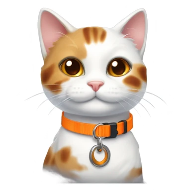 happy cute tortoiseshell white cat with orange cat collar full body from half side perspective  sticker