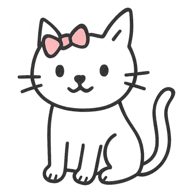 Make the cat white with a pink ribbon on her head, no background, keep the hand drawn black outline style. sticker