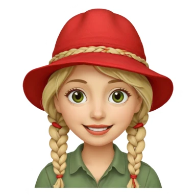 messy green clay mask and red tourist hat blond braided woman big eyes smiling sticker
