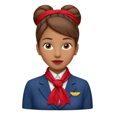  flight attendant, Light Brown skin, brown hair in single bun, neck scarf sticker