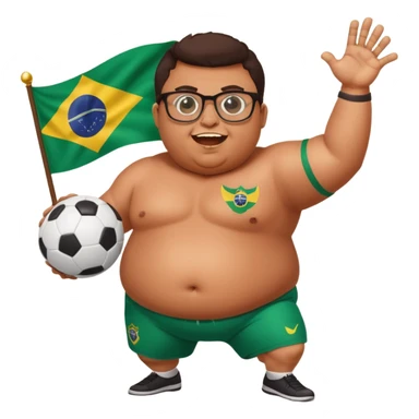 make an guy called pedro who is dancing with a football and playing brazzilian phonk and hee has glasses and is obese and make it look like hes listening to brazzilian phonk so it has a brazil flag and text saying phonk on it and give him demon laser eyes sticker