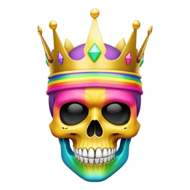 colorful skull with rainbow colors wearing a golden crown and neon ski mask sticker
