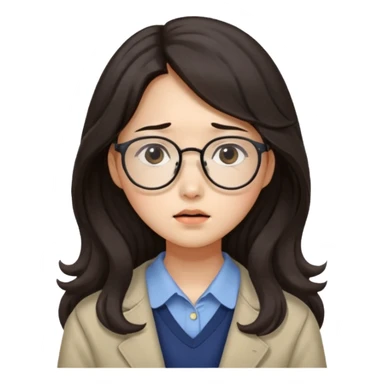  Korean female college student with a worried face , long wavy hair  sticker