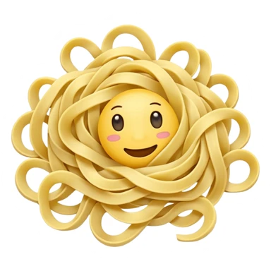 loose tangle of pale yellow cooked noodles with soft glossy texture and natural curves, strands slightly twisted and overlapping, freshly prepared dish, no bowl chopsticks or sauce, apple emoji style, soft lighting, subtle shadows, emoji scale sticker