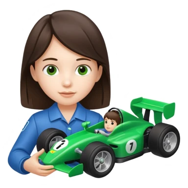 brunette kid playing green formula 1 toy sticker