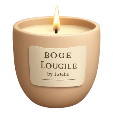 candle in a cream vessel that has a label That says bougie by Joëlle in clay color sticker