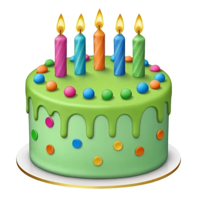 birthday cake with green frosting and confetti sticker