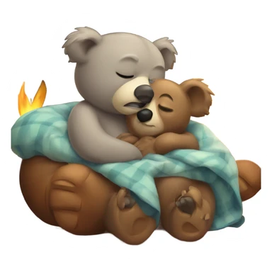 Bear snuggled with koala at fireplace sticker