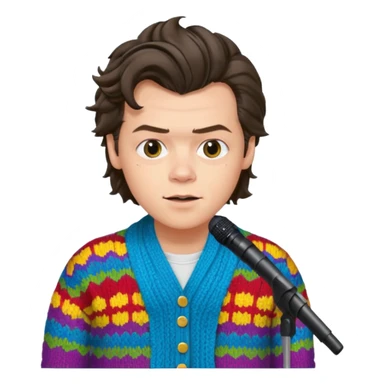 harry styles with a mic, he is wearing a colorful cardigan sticker