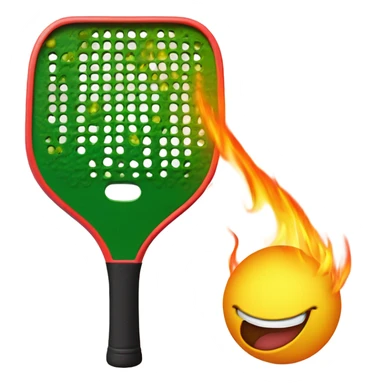 Flames and a pickle ball coming off a Pickleball paddle with no holes in it.  sticker