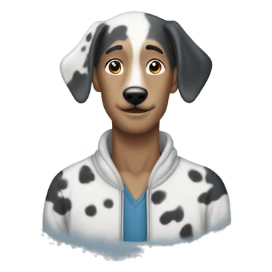 Asian man with blue Merle great dane sticker