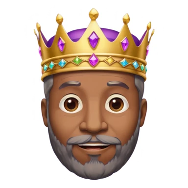 Create a cartoon-style emoji of Baltasar, one of the Three Wise Men. Only show his face and crown. He is older, with a black beard, joyful wrinkles, and a purple and gold jeweled crown. Express warmth and wisdom. Colorful and simple, suitable as an emoji. sticker