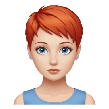 27 year old white woman, red hair, pixie cut, blue eyes sticker