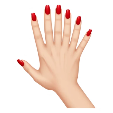 A woman's hand with red nail polish sticker