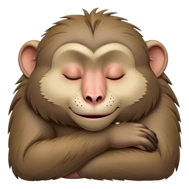 Meme-Worthy Cute Sleeping Baboon Portrait Emoji, Head resting peacefully with a contented smile, showcasing a robust build and a luxuriously soft Fur of earthy browns, eyes shut in a serene, restful nap, Simplified yet hilariously adorable features, highly detailed, glowing with a soft, drowsy light, high shine, relaxed and utterly lovable, stylized with an air of playful laziness, bright and heartwarming, soft glowing outline, capturing the essence of a comically sleepy baboon, so meme-worthy it feels like it could instantly become the next viral sensation of adorable slumber! sticker