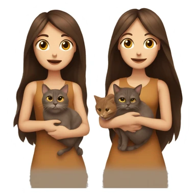 Two long hair brunettes keeping two brown cats in their hands sticker