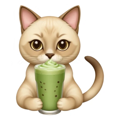 Siamese Cat holding in its paws an iced matcha latte sticker