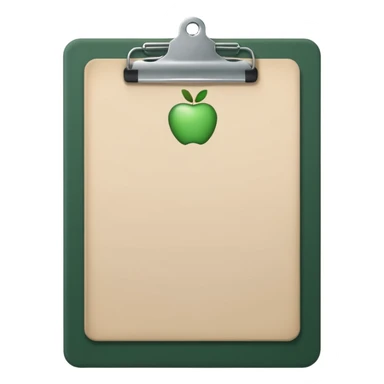 dark green clipboard with light beige paper sheet, minimalism, no text, Apple emoji style sticker