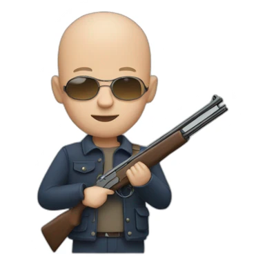 bald man with shotgun sticker