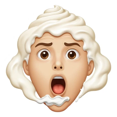 shocked face, whipped cream on upper lip and nose, big open mouth sticker