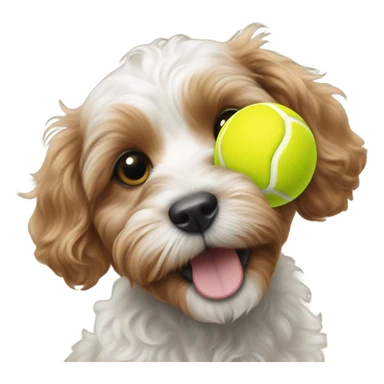 Cavoodle puppy playing with tennis ball at the beach sticker